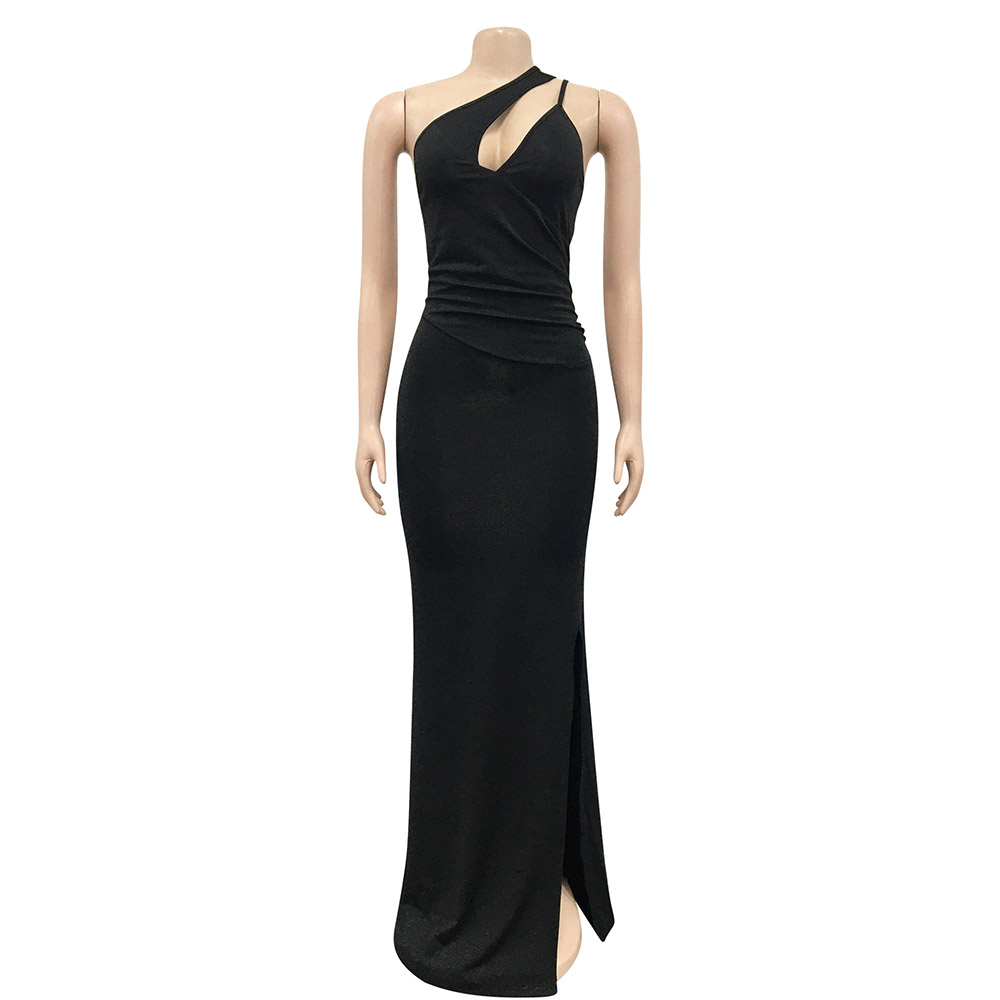 Floor-Length Oblique Collar Asymmetric Sleeveless Spring Women's Dress