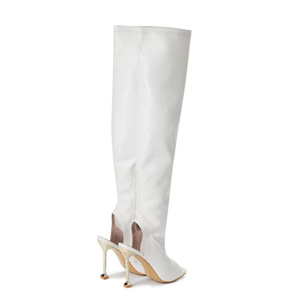 Open Toe Plain Side Zipper PU Boots