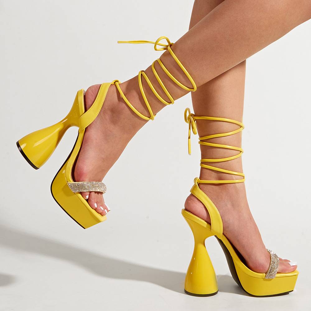 Lace-Up Open Toe Rhinestone Sandals