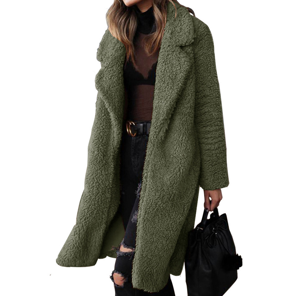 Regular Plain Lapel Long Thick Women's Faux Fur Overcoat