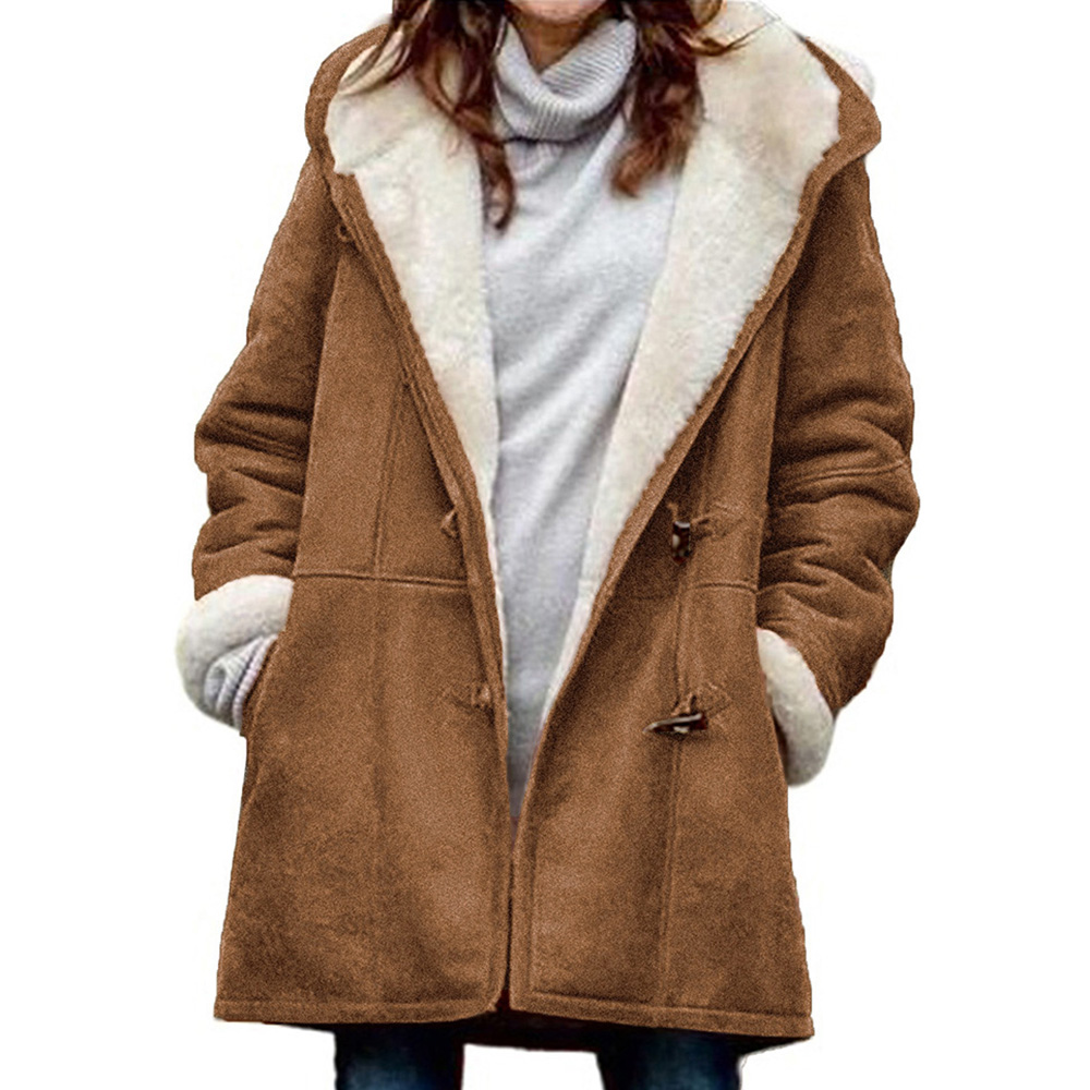 Horn Button Slim Thick Mid-Length Women's Cotton Padded Jacket