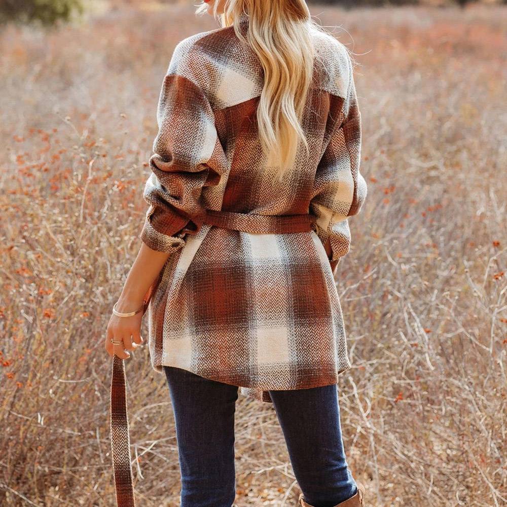 Plaid Lapel Long Sleeve Women's Blouse