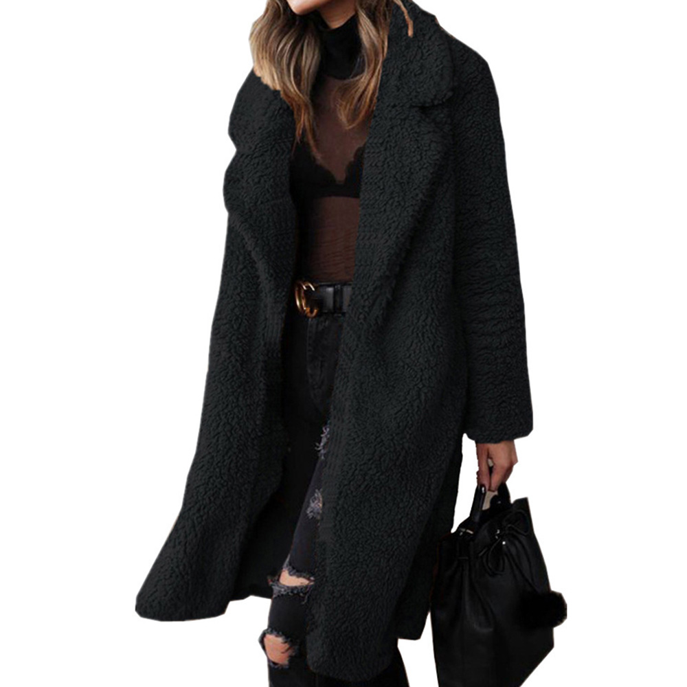 Regular Plain Lapel Long Thick Women's Faux Fur Overcoat