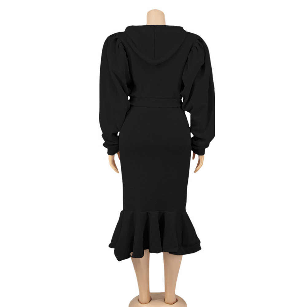 Fashion Plain Skirt Falbala Pullover Women's Two Piece Sets