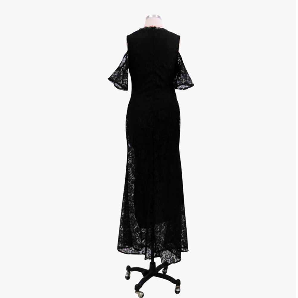 Floor-Length Short Sleeve V-Neck Lace Summer Women's Dress