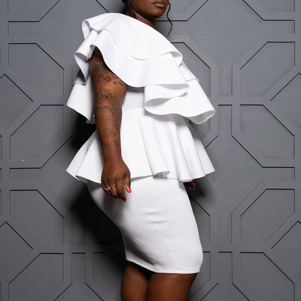 Asymmetric Knee-Length Short Sleeve Ruffle Sleeve Women's Dress