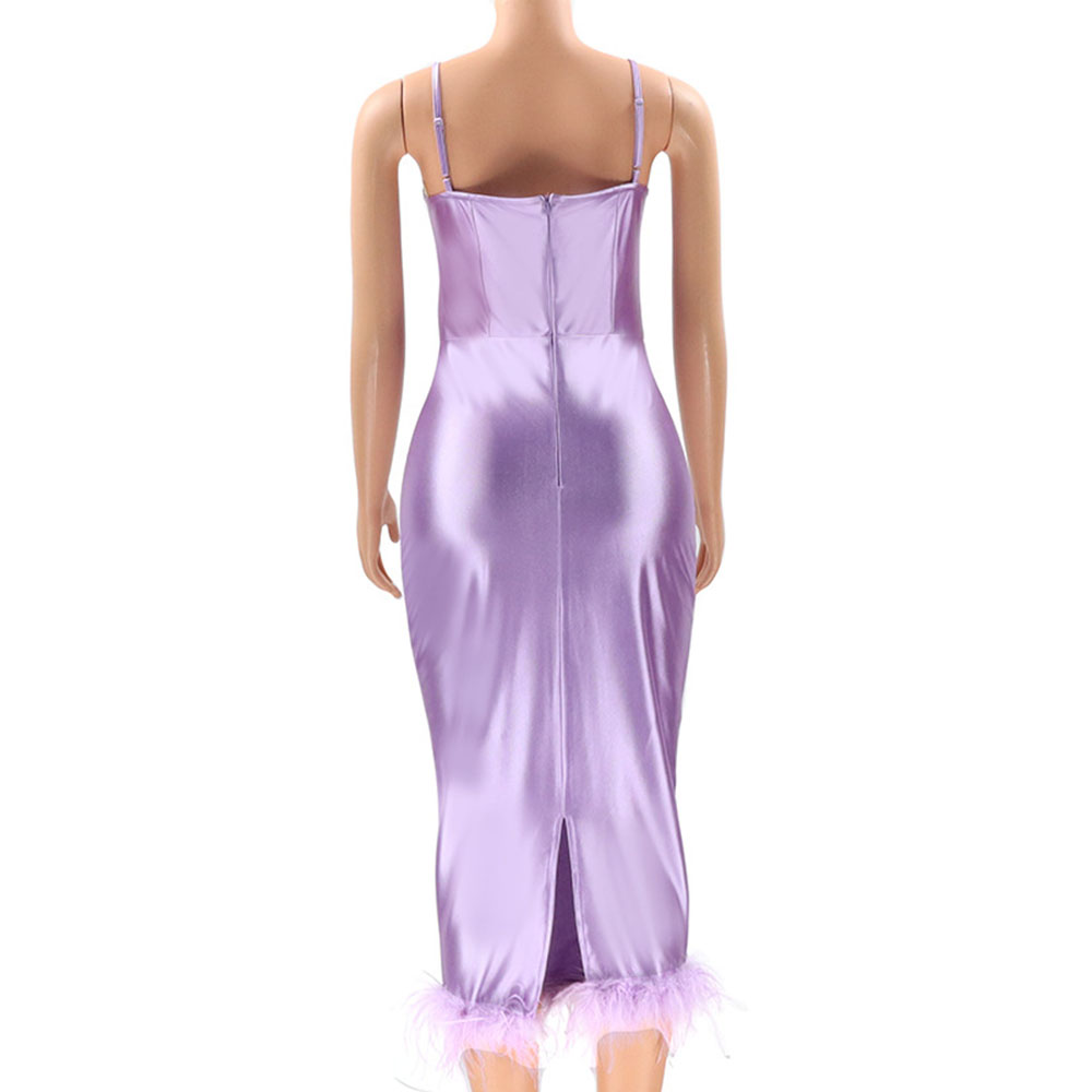 Feather Mid-Calf Sleeveless High Waist Women's Dress