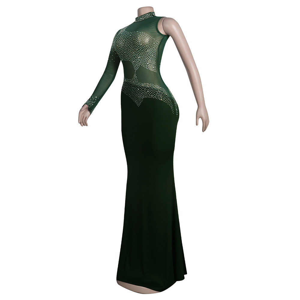 Asymmetric Long Sleeve Floor-Length Turtleneck Spring Women's Dress
