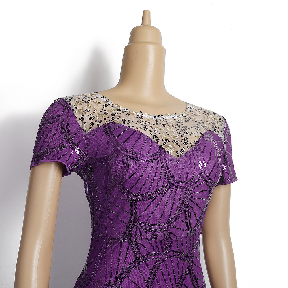 Floor-Length Sequins Round Neck Short Sleeve Regular Women's Dress