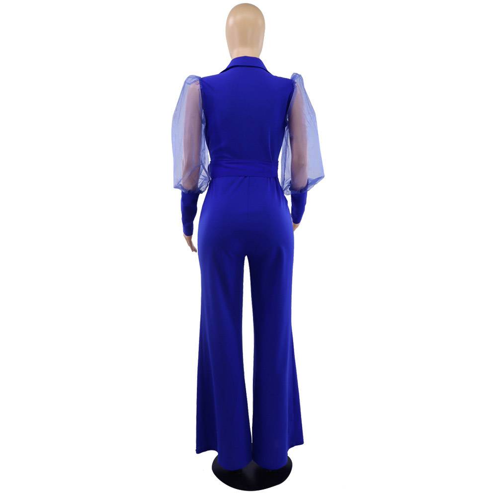 Plain Office Lady Full Length Belt Slim Women's Jumpsuit