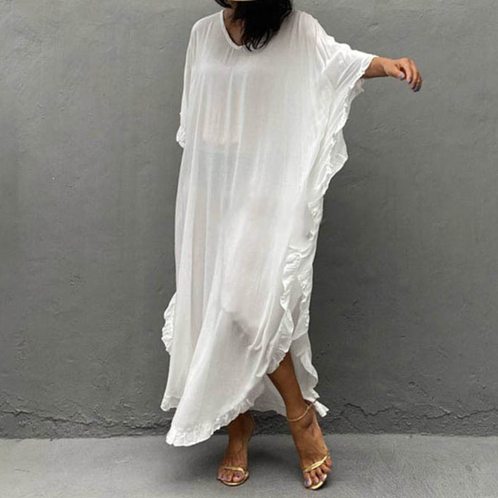 Nine Points Sleeve Ankle-Length Asymmetric Travel Look Women's Dress