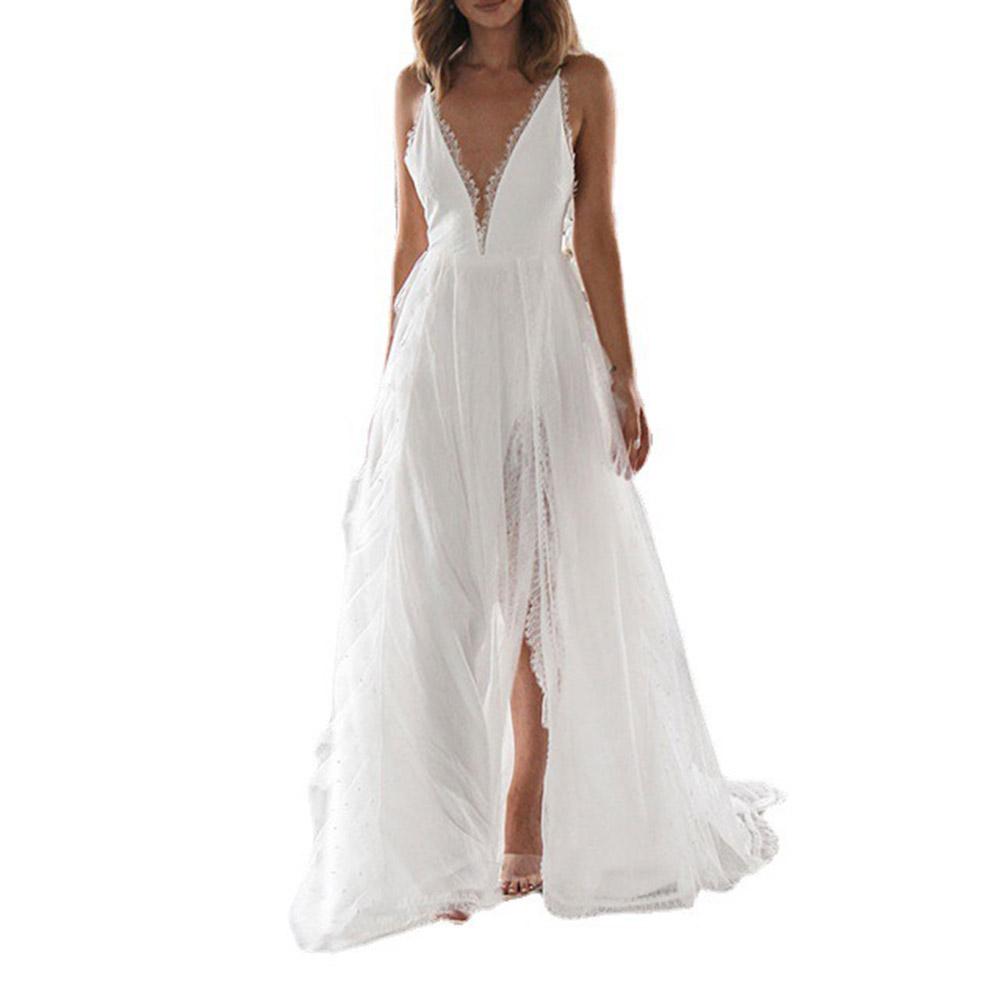 V-Neck Split Floor-Length Sleeveless A-Line Women's Dress