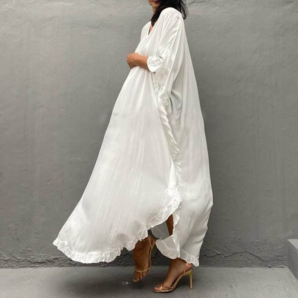 Nine Points Sleeve Ankle-Length Asymmetric Travel Look Women's Dress