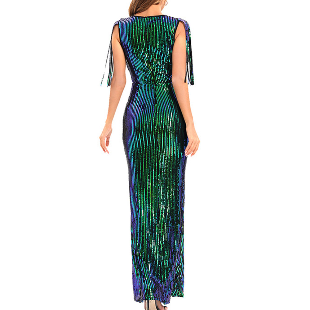 Tassel Half Sleeve Floor-Length Round Neck Fashion Women's Dress