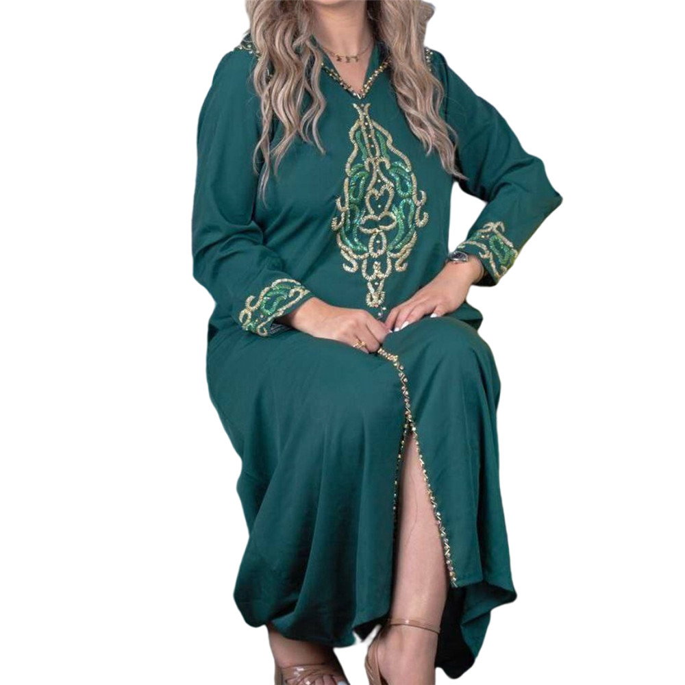 Embroidery Long Sleeve Ankle-Length Straight Women's Dress
