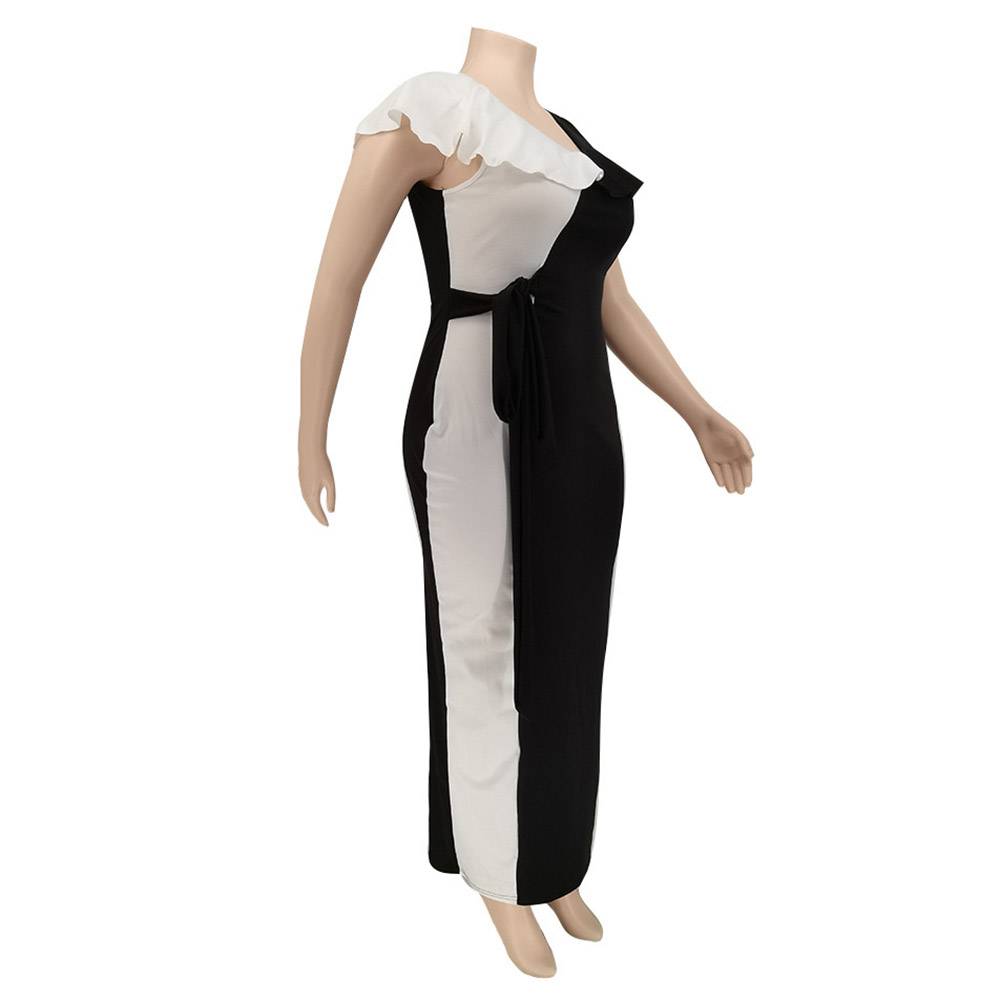 V-Neck Ankle-Length Short Sleeve Patchwork Office Lady Women's Dress