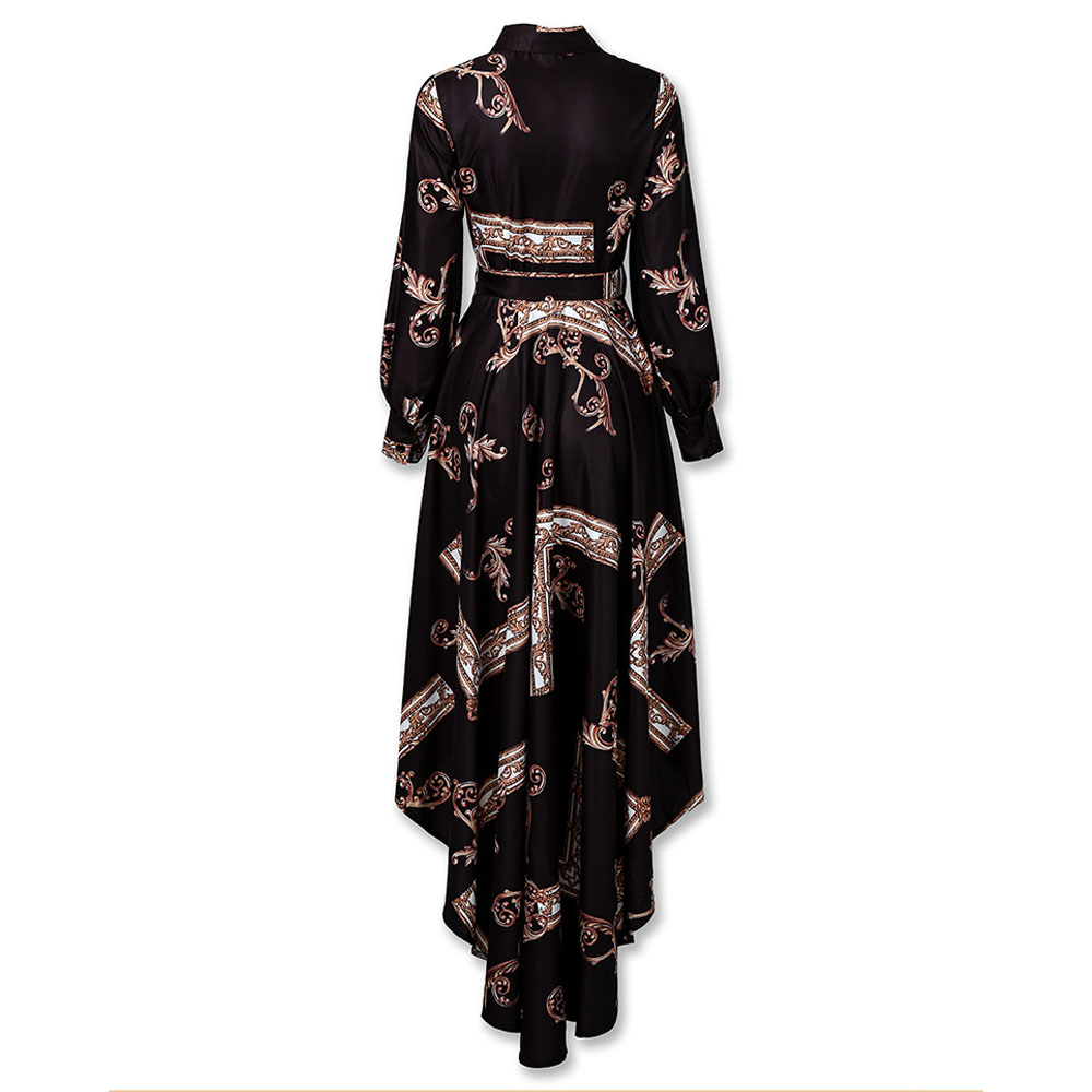 Lapel Asymmetric Long Sleeve Floor-Length Western Women's Dress