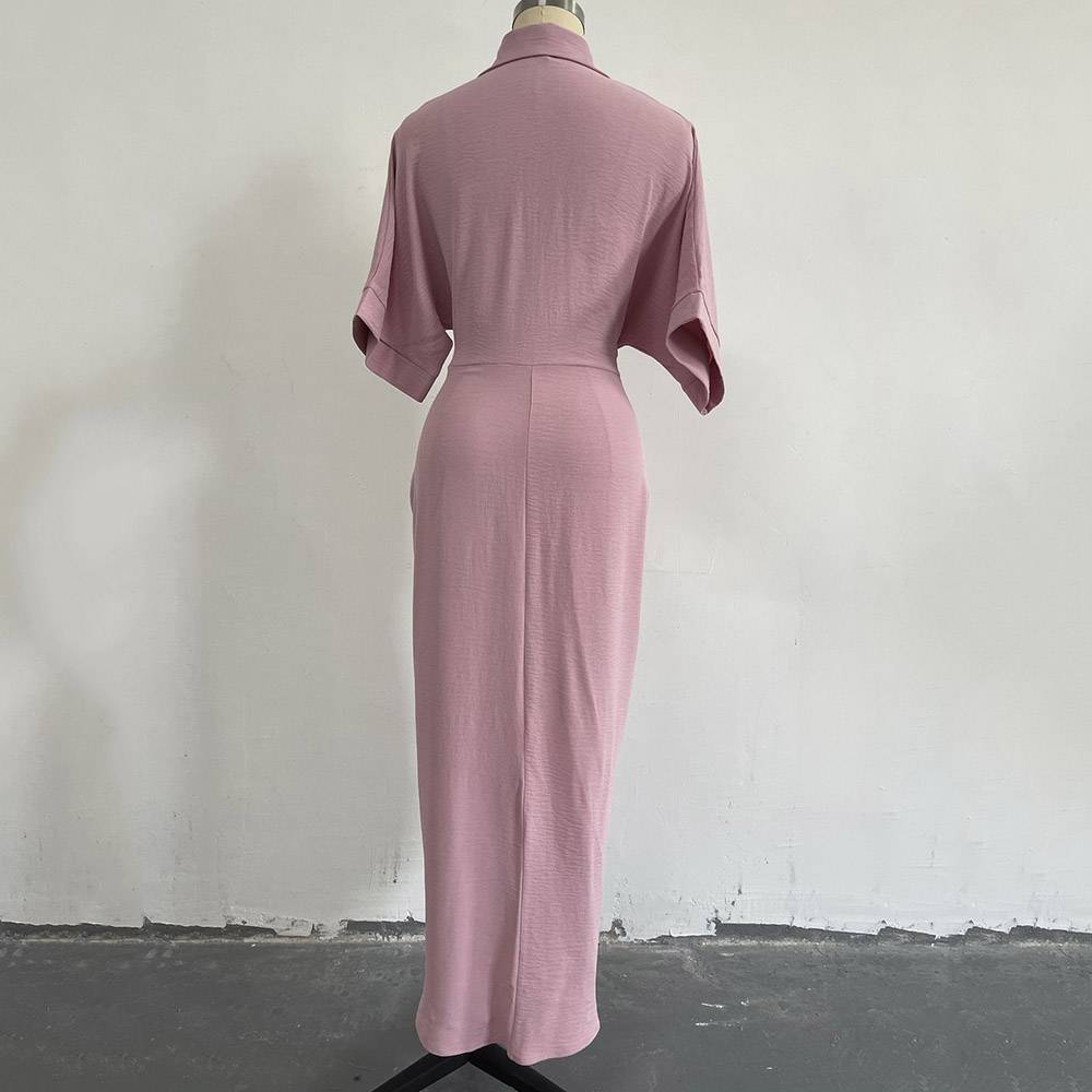 Asymmetric Half Sleeve Mid-Calf Lapel Asymmetrical Women's Dress