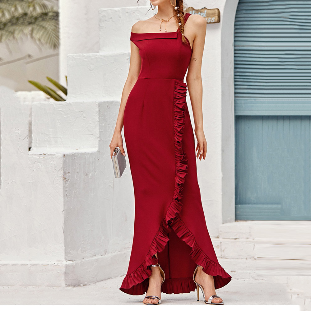 Floor-Length Short Sleeve Stringy Selvedge Asymmetrical Women's Dress