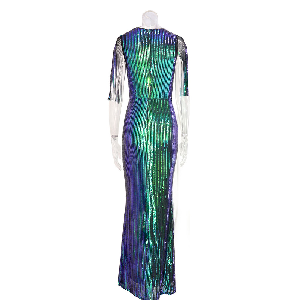 Tassel Half Sleeve Floor-Length Round Neck Fashion Women's Dress