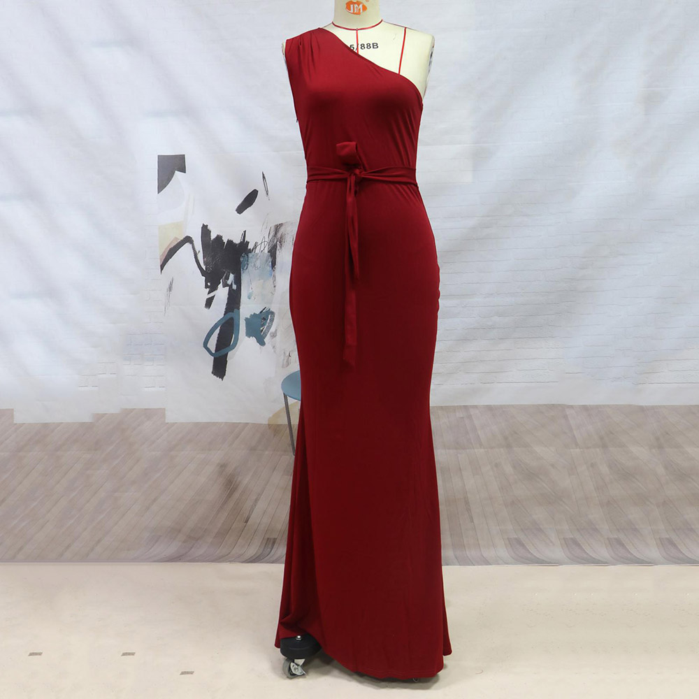 Oblique Collar Sleeveless Asymmetric Floor-Length Summer Women's Dress