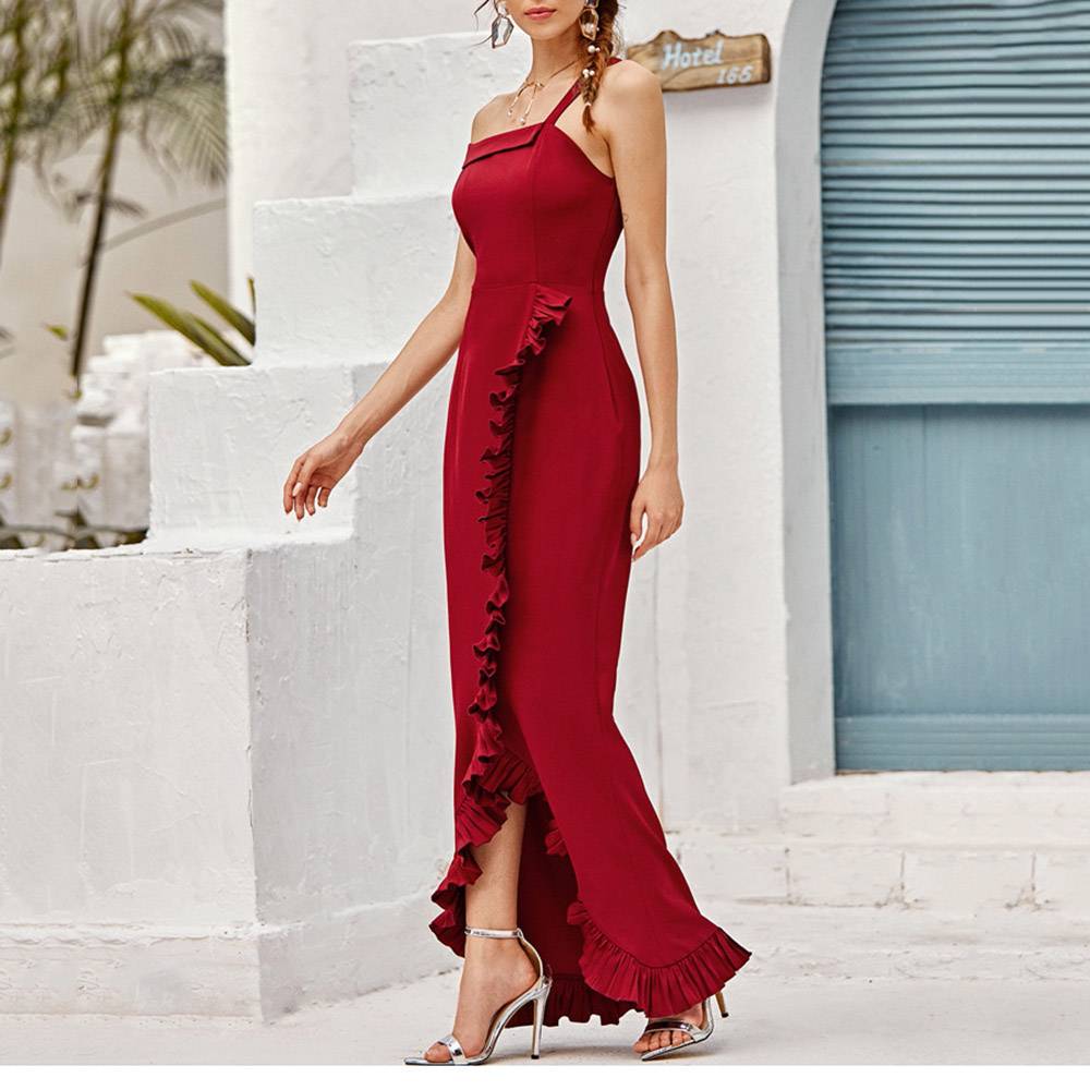 Floor-Length Short Sleeve Stringy Selvedge Asymmetrical Women's Dress