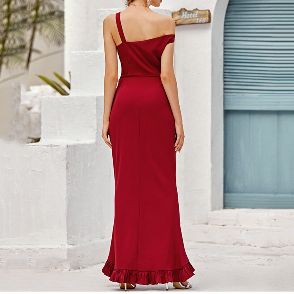 Floor-Length Short Sleeve Stringy Selvedge Asymmetrical Women's Dress