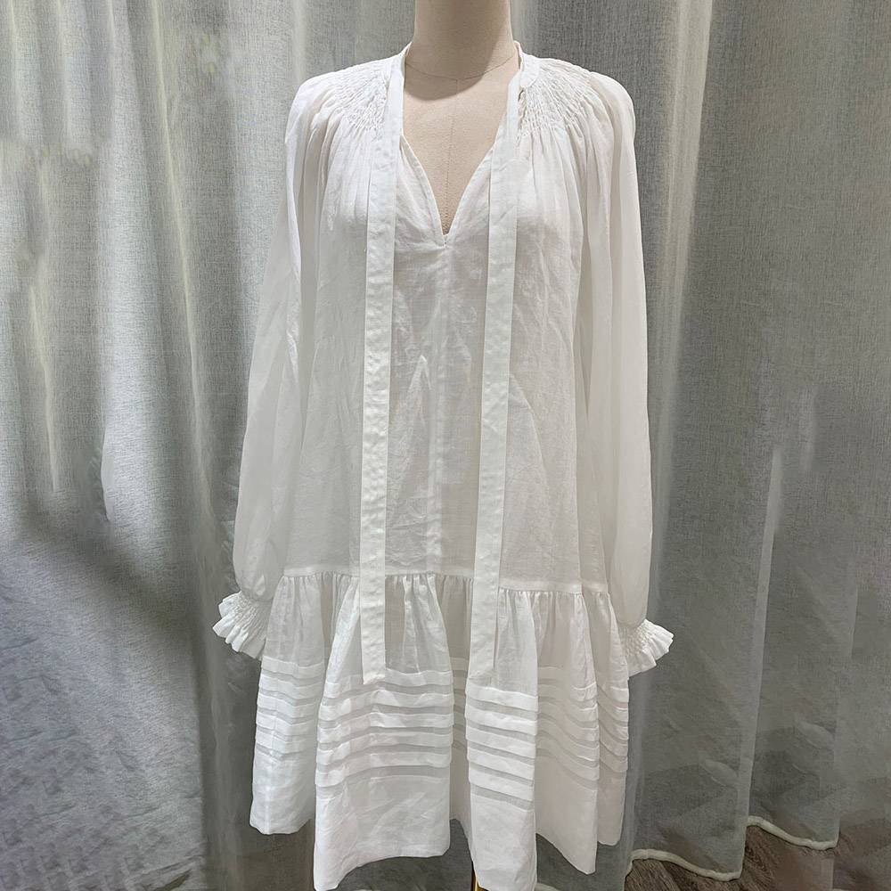 Long Sleeve V-Neck Knee-Length Patchwork A-Line Women's Dress