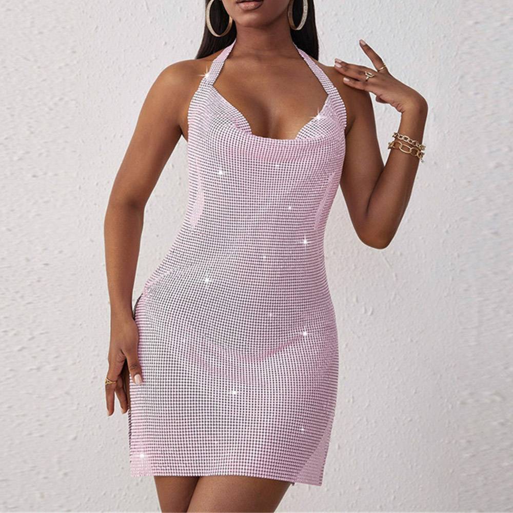 Above Knee Rhinestone Sleeveless Pullover Women's Dress