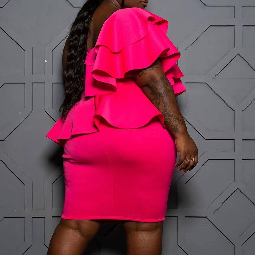 Asymmetric Knee-Length Short Sleeve Ruffle Sleeve Women's Dress