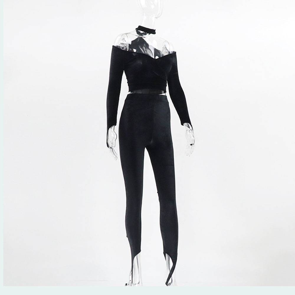 Sexy T-Shirt Plain Pencil Pants Women's Two Piece Sets