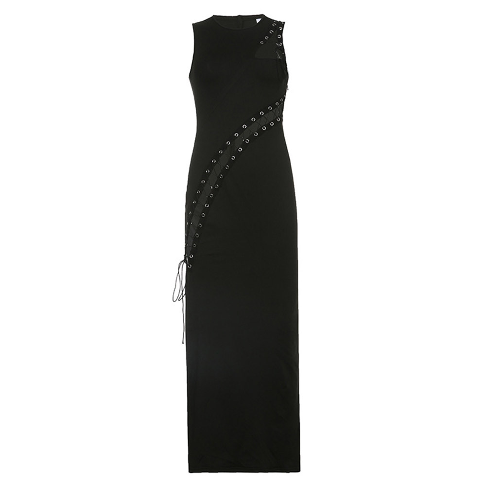 Round Neck Floor-Length Sleeveless Split Pullover Women's Dress