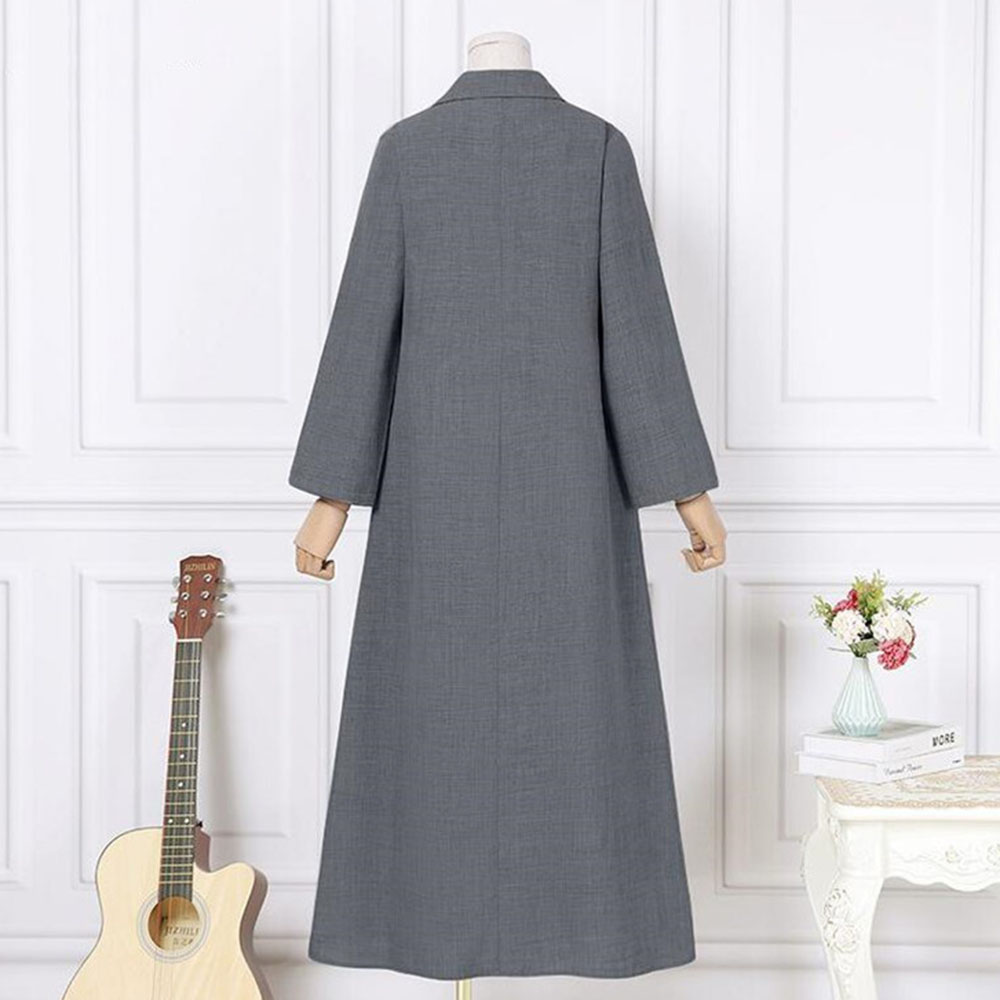 Pleated Lapel Ankle-Length Long Sleeve Pullover Women's Dress