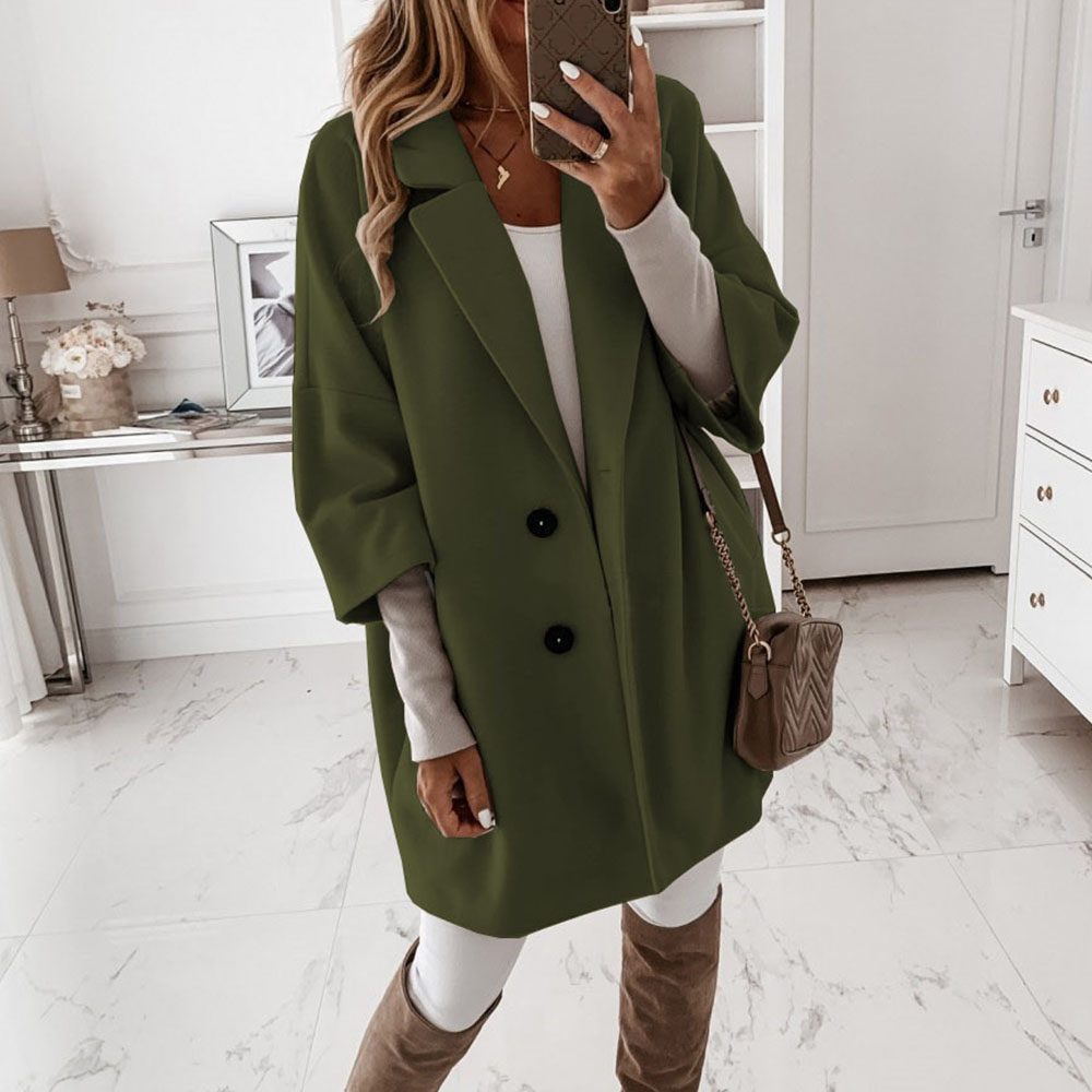 Loose Regular Single-Breasted Notched Lapel Women's Overcoat
