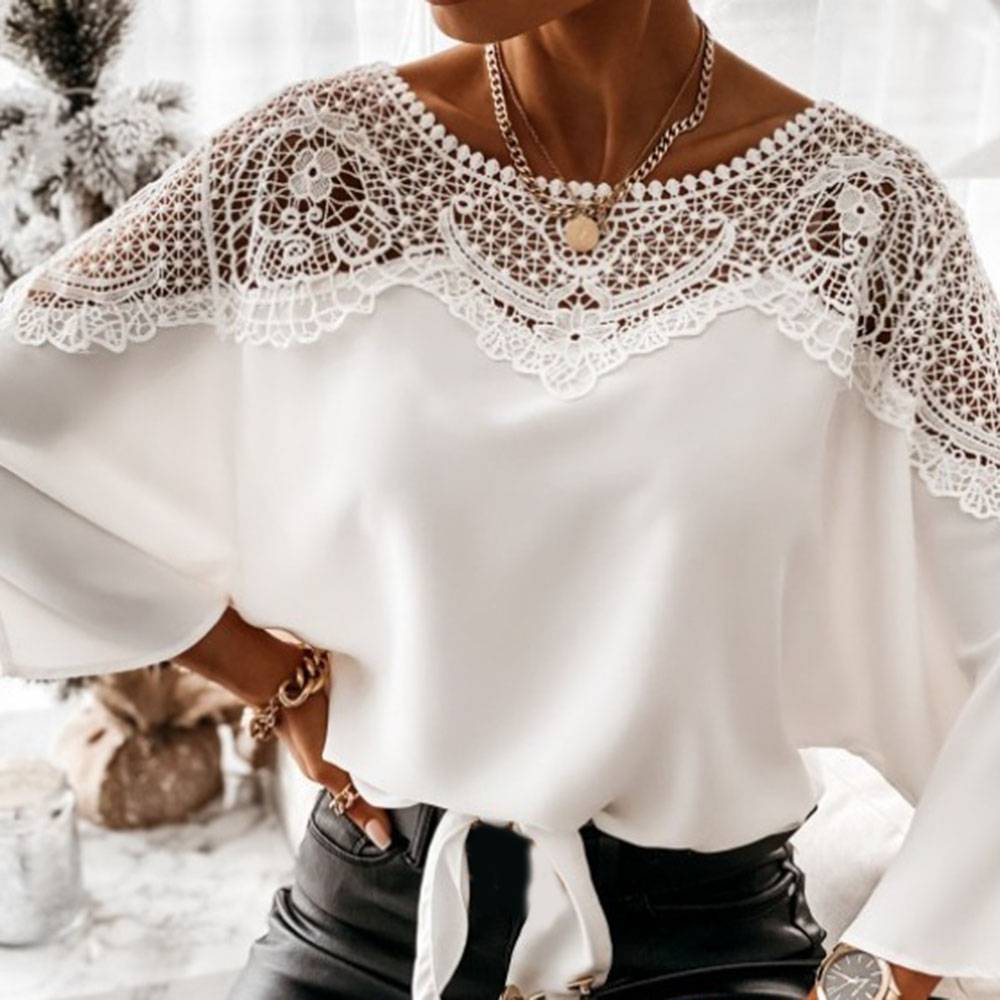 Plain Batwing Sleeve See-Through Round Neck Standard Women's Blouse