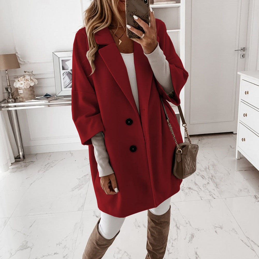 Loose Regular Single-Breasted Notched Lapel Women's Overcoat