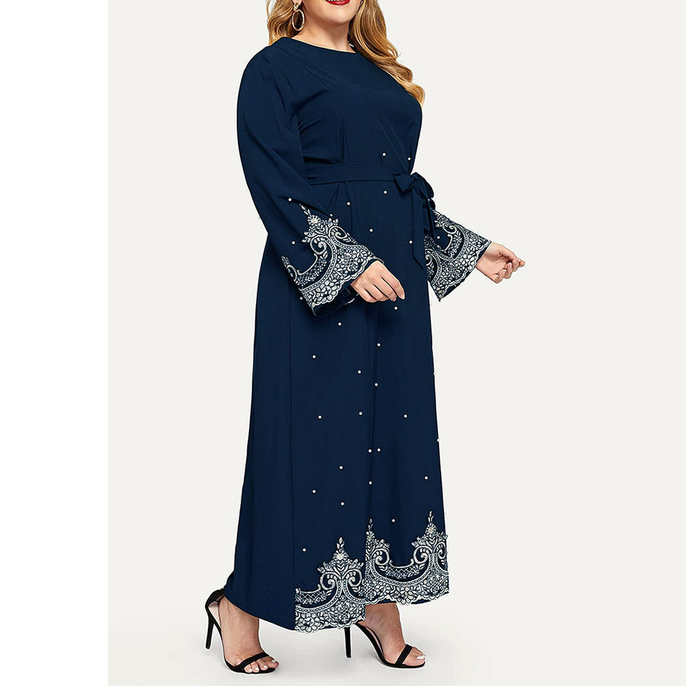 Lace-Up Round Neck Long Sleeve Ankle-Length A-Line Women's Dress