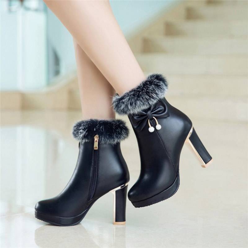 Round Toe Side Zipper Plain Chunky Heel Casual Boots