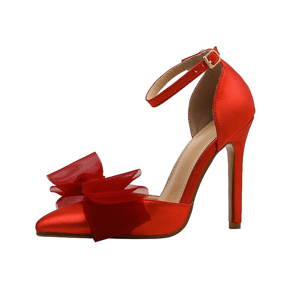 Line-Style Buckle Bow Pointed Toe Stiletto Heel Western Thin Shoes