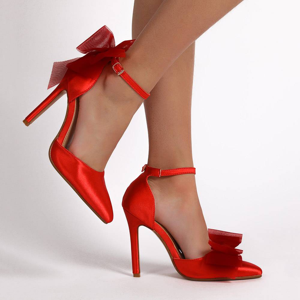 Line-Style Buckle Bow Pointed Toe Stiletto Heel Western Thin Shoes