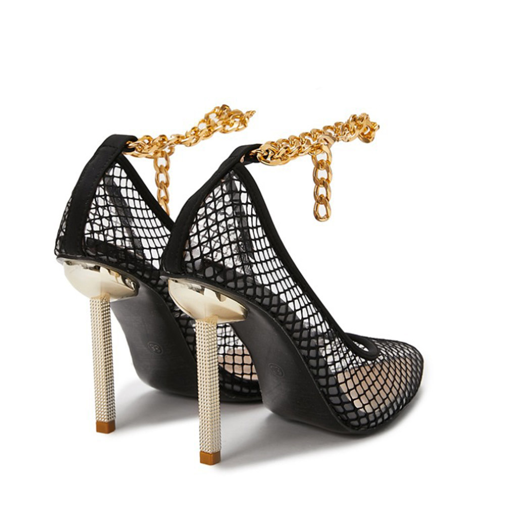 Stiletto Heel Buckle Mesh Pointed Toe Ultra-High Heel(≥8cm) Thin Shoes