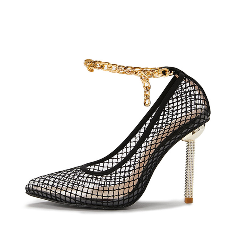 Stiletto Heel Buckle Mesh Pointed Toe Ultra-High Heel(≥8cm) Thin Shoes