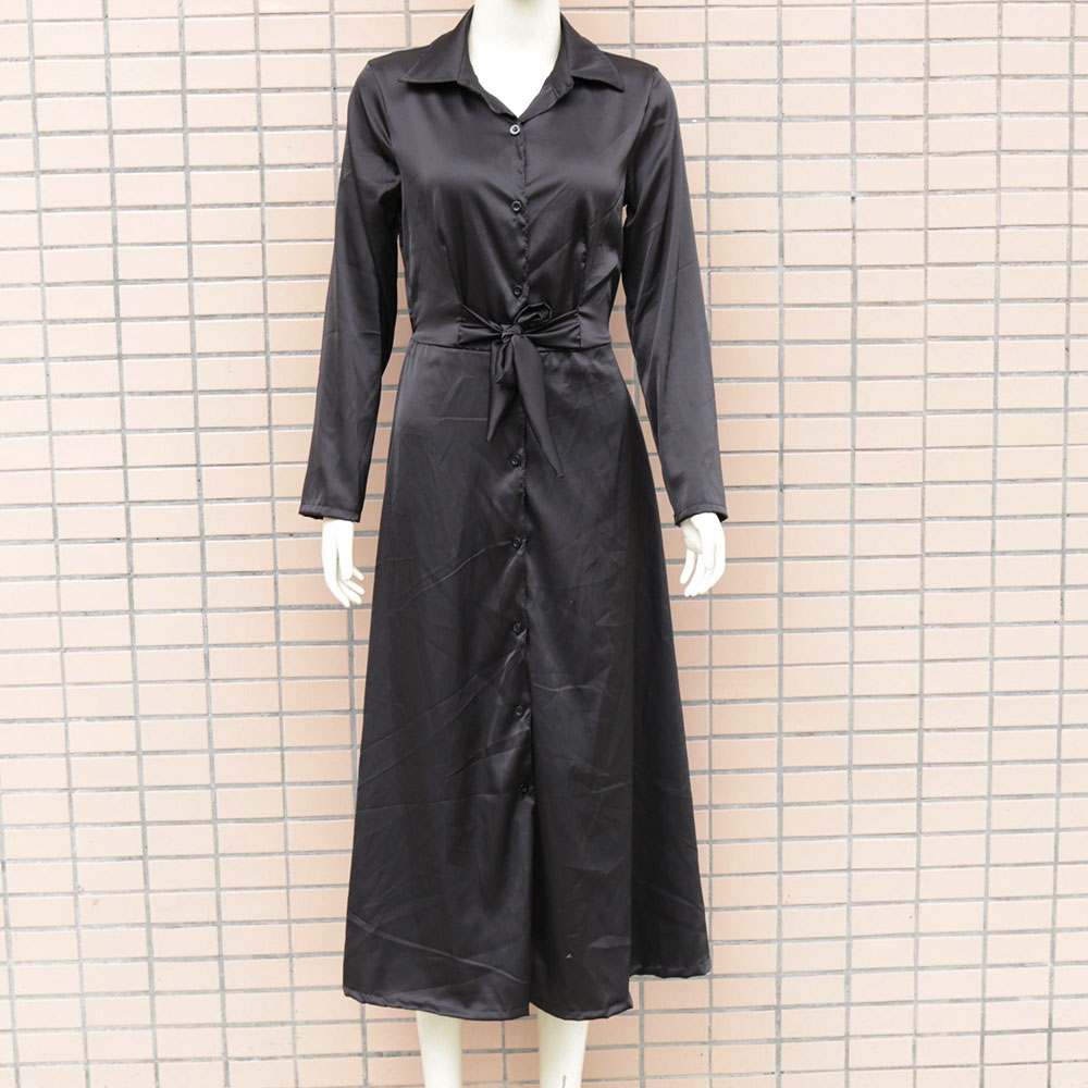 Lapel Button Ankle-Length Long Sleeve A-Line Women's Dress
