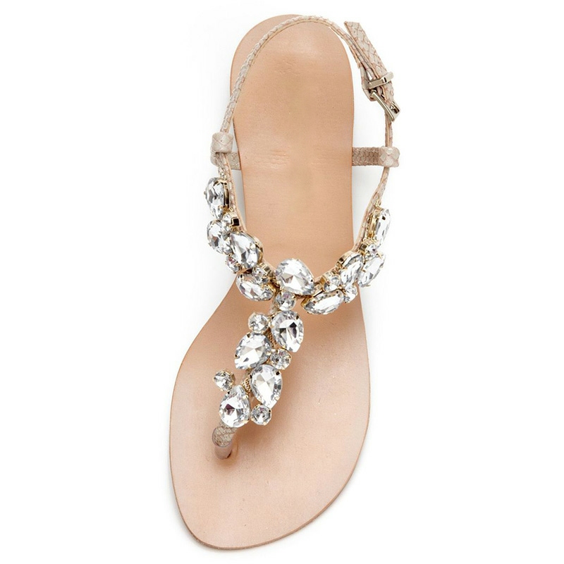 Strappy Buckle Block Rhinestone Thong Casual Sandals
