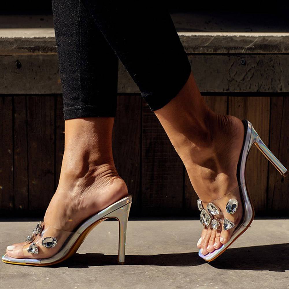Toe Ring Rhinestone Stiletto Heel Slip-On Western Slippers