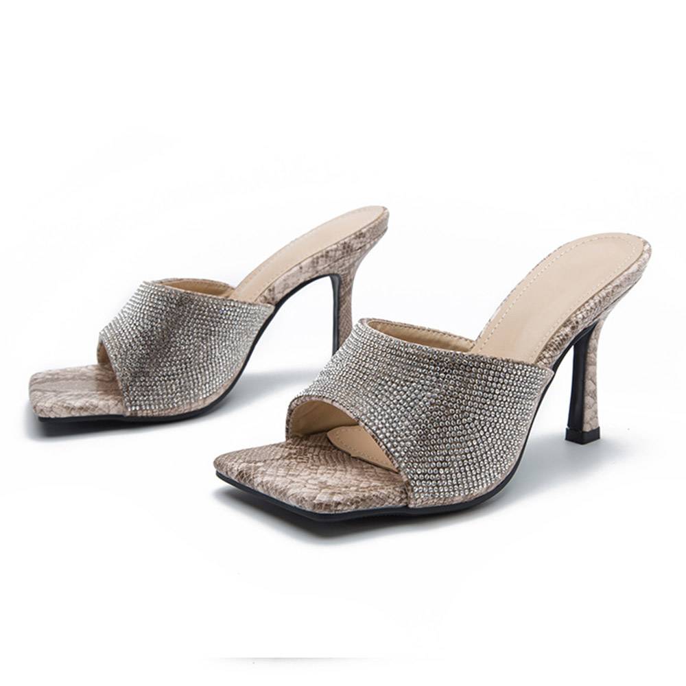 Rhinestone Slip-On Flip Flop Stiletto Heel Rubber Slippers