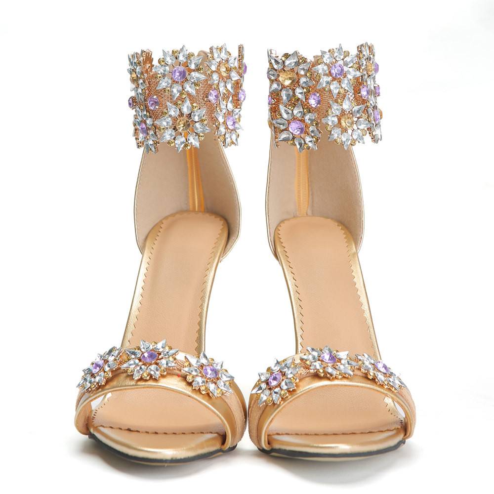 Zipper Open Toe Rhinestone Sandals