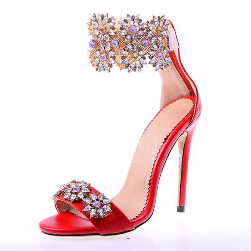 Zipper Open Toe Rhinestone Sandals