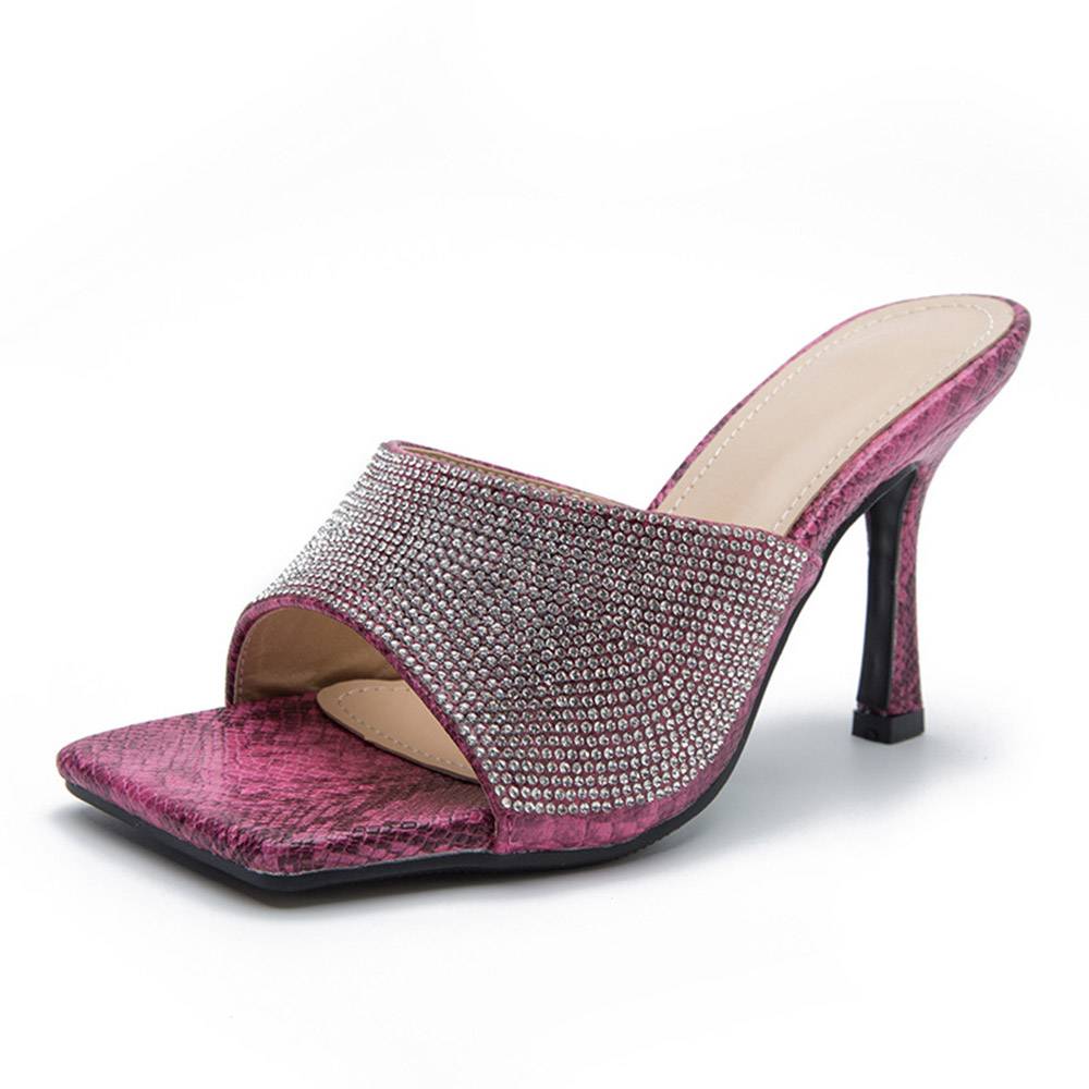 Rhinestone Slip-On Flip Flop Stiletto Heel Rubber Slippers