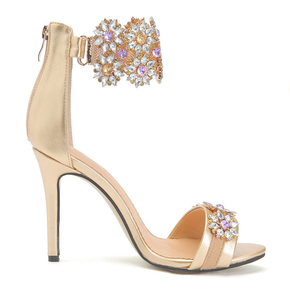 Zipper Open Toe Rhinestone Sandals